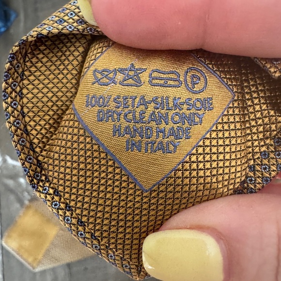 BRIONI Handmade Italian Seta Silk Tue Gold With Blue Detailing 58.5” Luxury - Picture 5 of 7